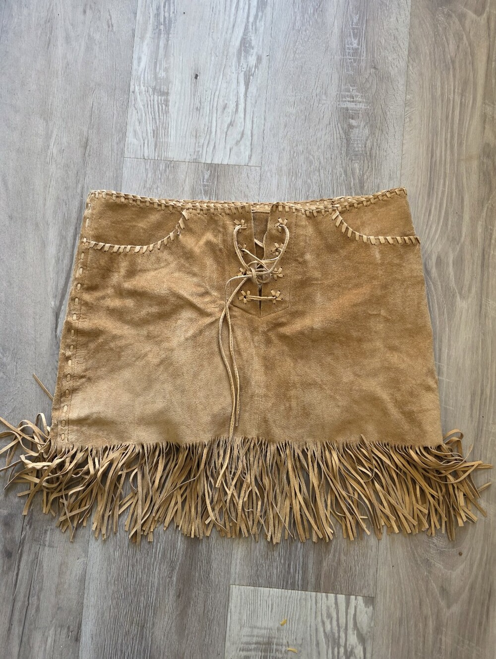 Womens BEBE Leather Fringe Mini Skirt Size 6